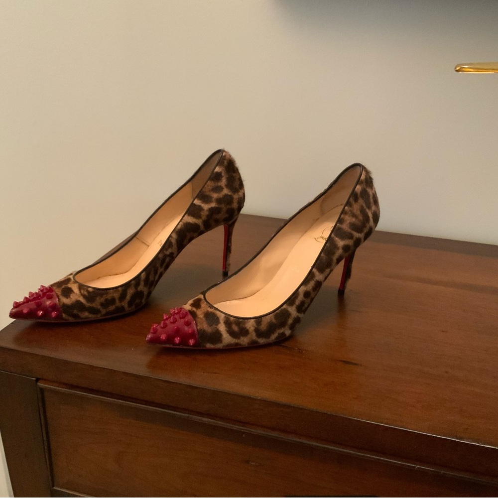 Christian Louboutin Leopard Print Heels with Red Studded Tips